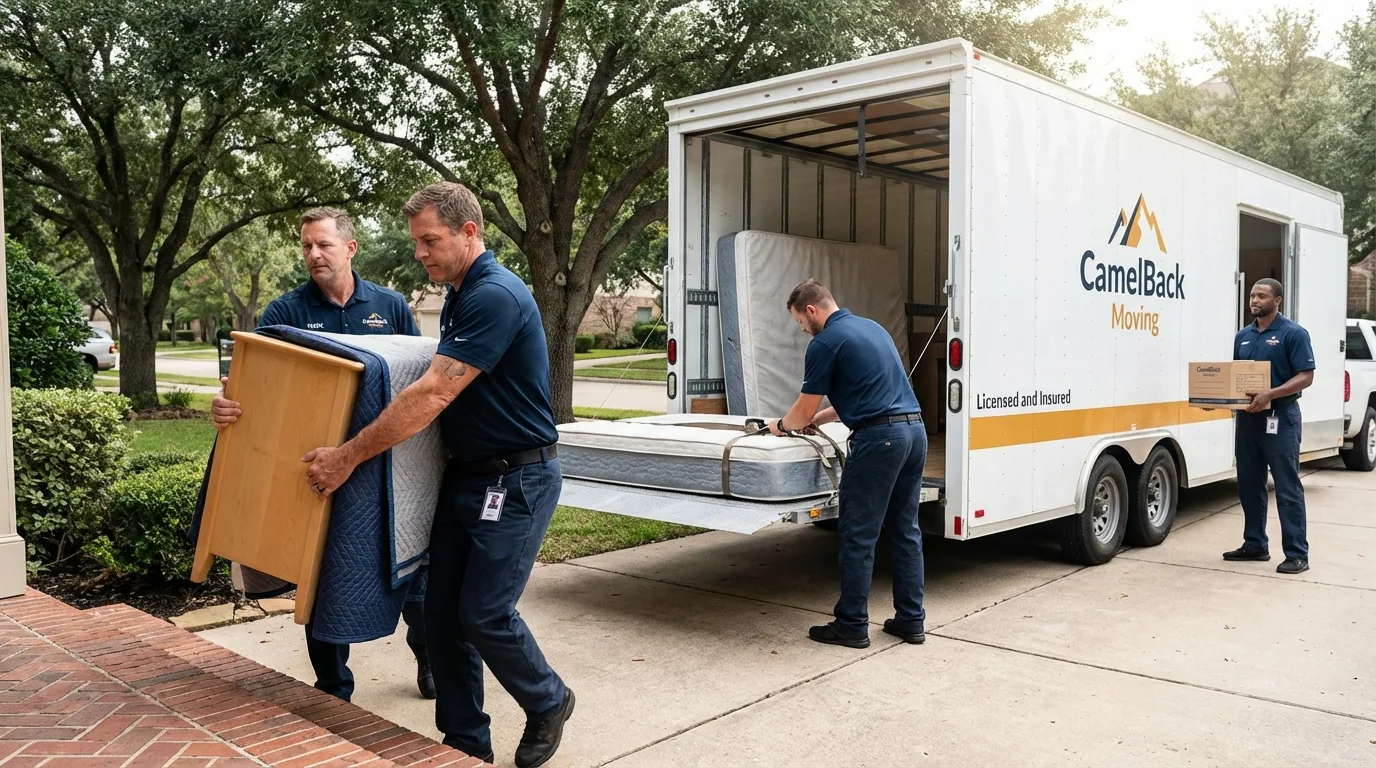 Crew loading residential truck for cross-state move from Belzoni, MS