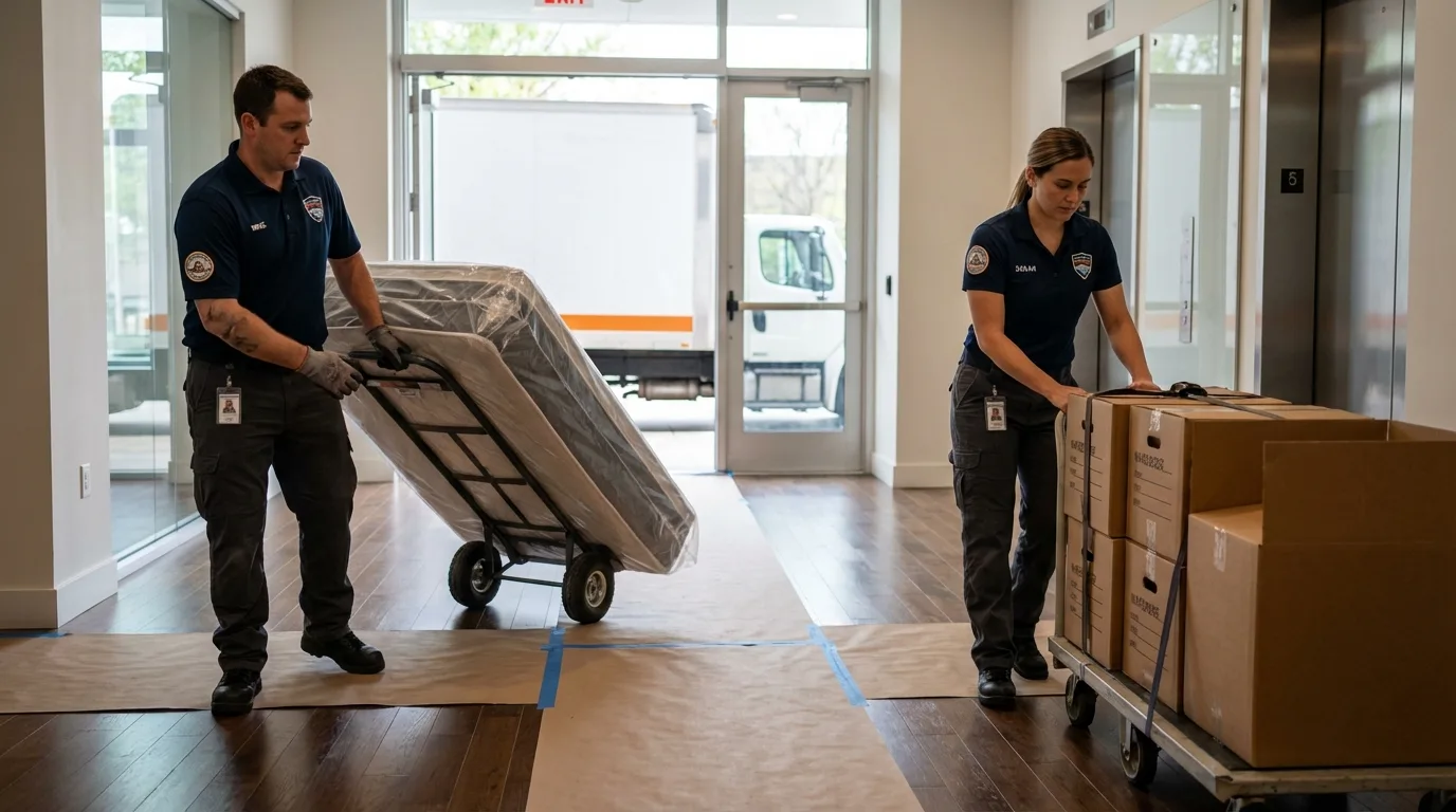 Professional apartment movers loading elevator in Belzoni, MS
