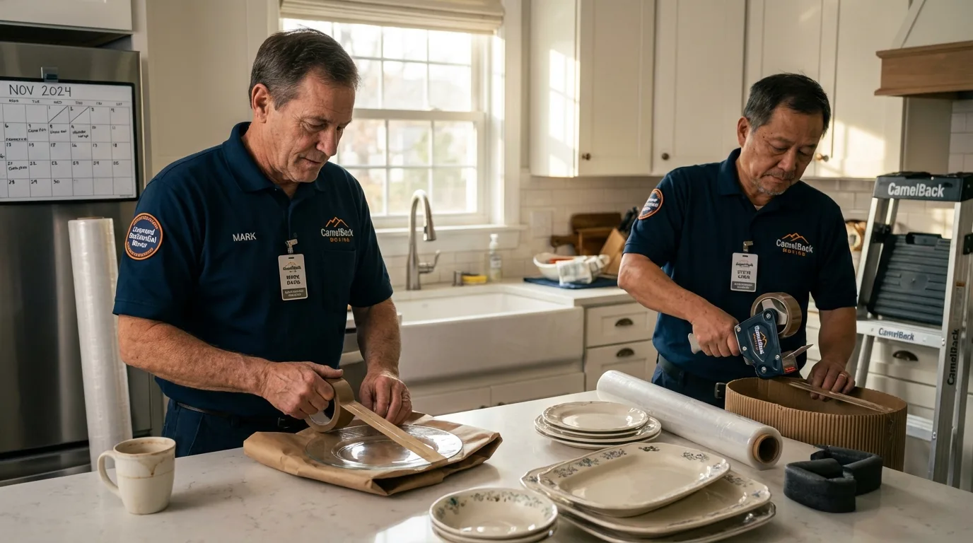 Professional crew packing kitchen dishware in Belzoni, MS